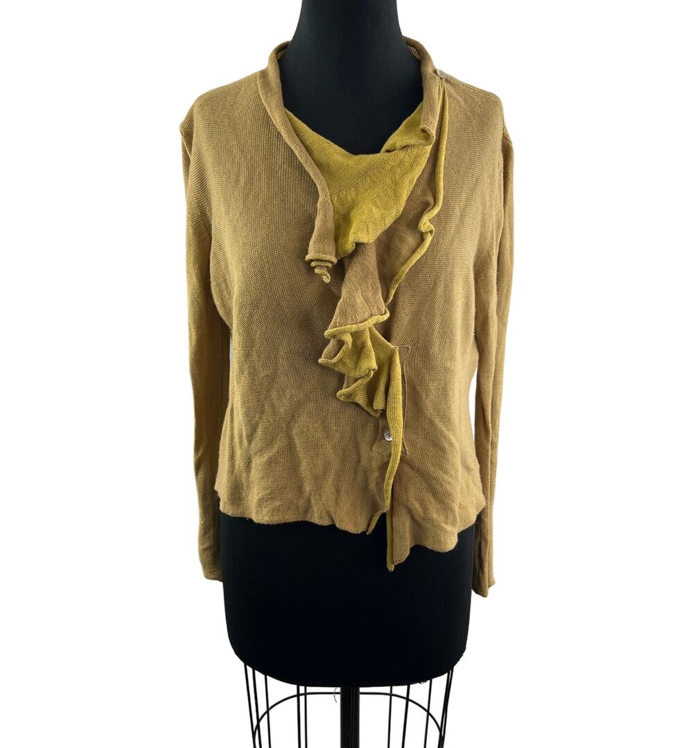 ESTEVE Wool Blend Yellow Sweater Long Sleeves Ruffle Neck Pullover Size 42 US 10